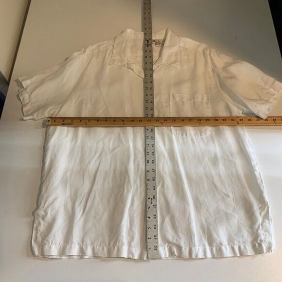 Edward Shirt Womens XL Extra Large White Linen Button Front Short Sleeve Collar - Picture 7 of 10